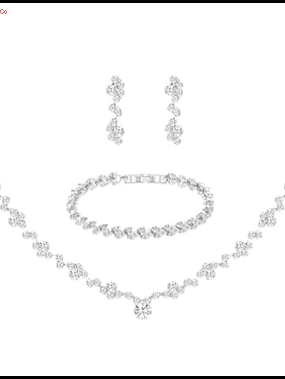 Crystal Bridal Jewelry Set Teardrop Dangle Earrings Rhinestone Necklace
